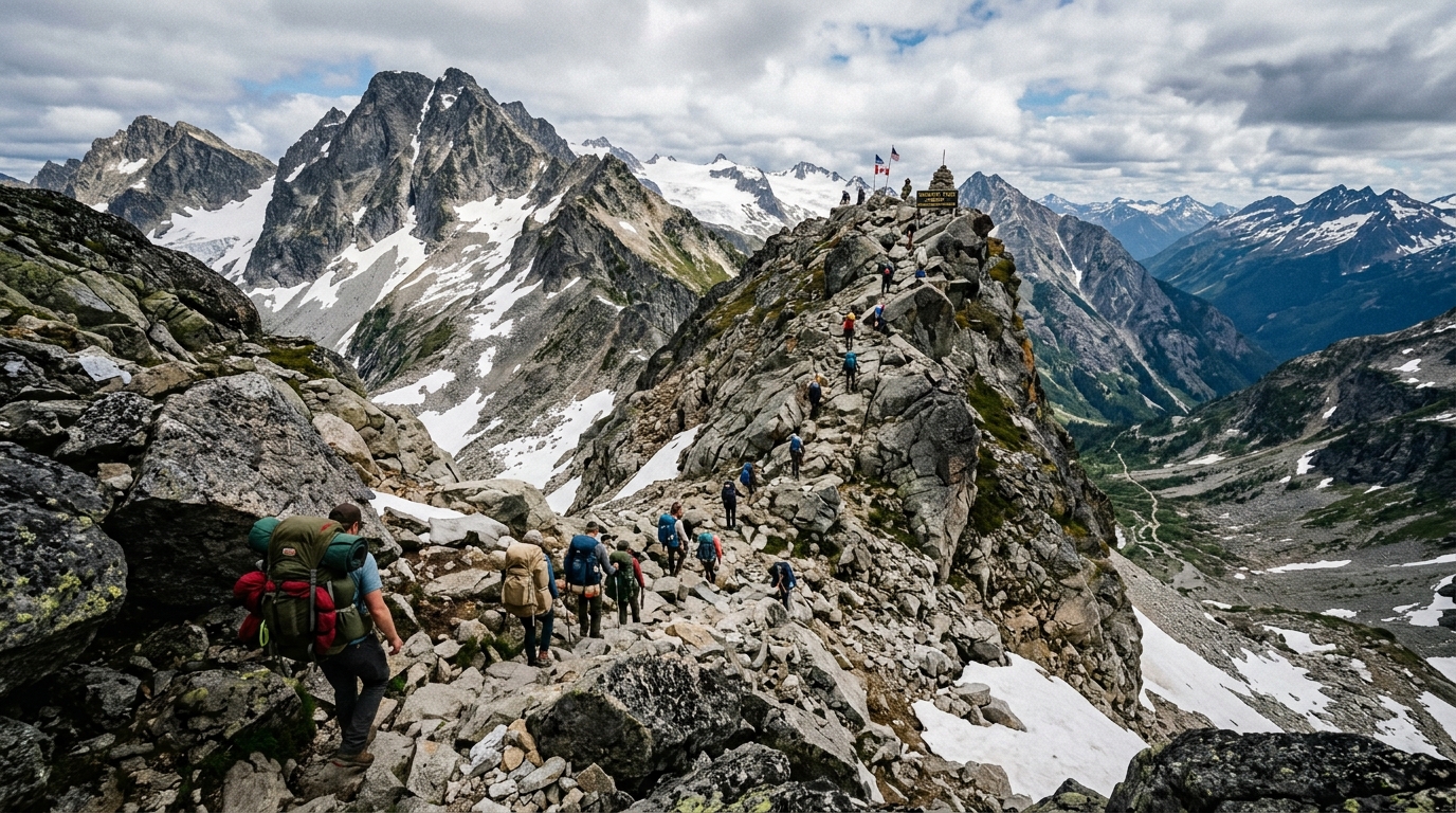 Chilkoot Pass and the Golden Stairs on Chilkoot Trail Alaska